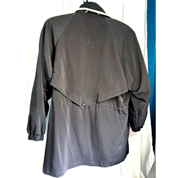 Vintage Fleet Street Black Long Coat Drawstring Waist 80s 90s Retro Womens XL - Picture 3 of 12